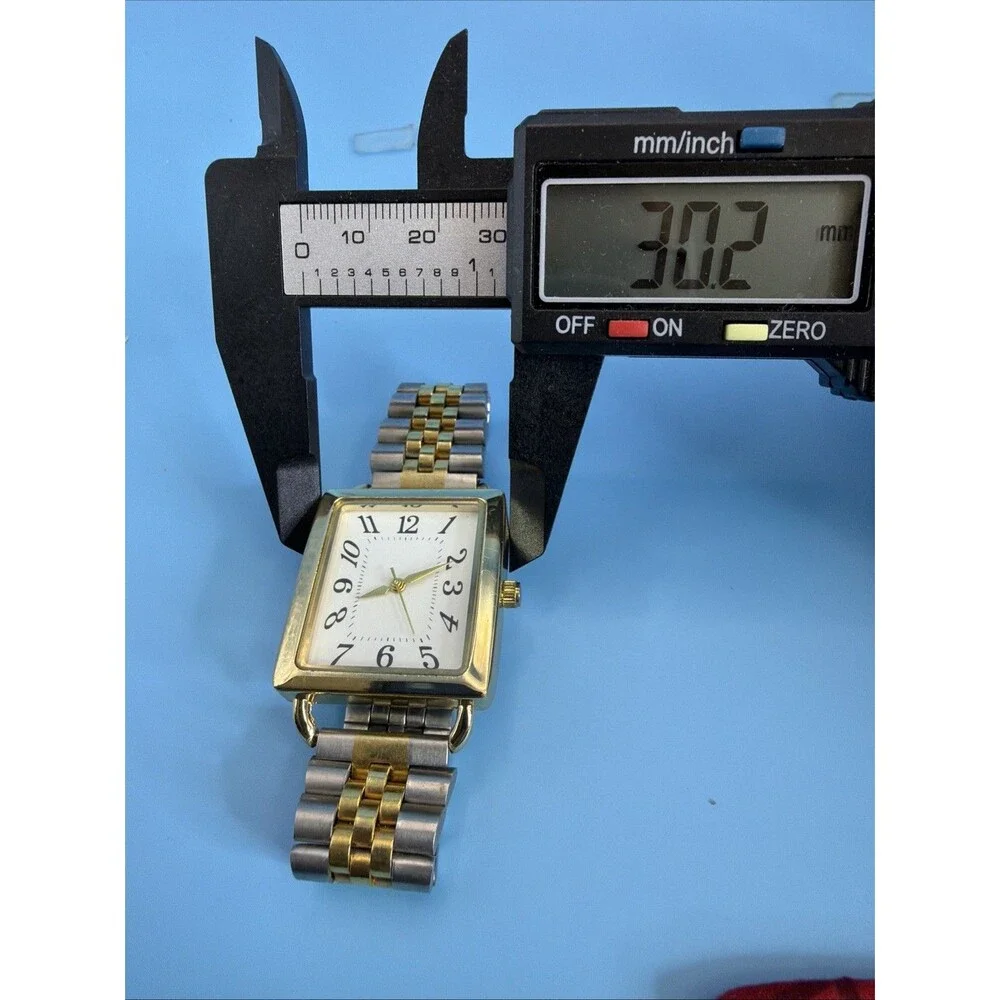 Gold Rectangular Watch Quartz JAPAN Movement Two Tone Band